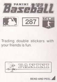 1989 Panini Stickers #287 Bob Boone Back