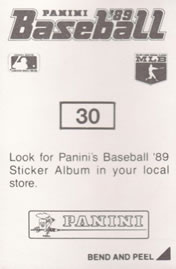 1989 Panini Stickers #30 Braves Logo Back