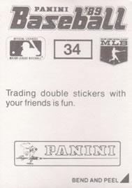 1989 Panini Stickers #34 Tom Glavine Back