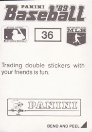 1989 Panini Stickers #36 Pete Smith Back