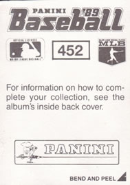 1989 Panini Stickers #452 Pete O'Brien Back
