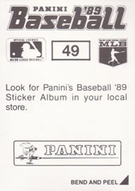 1989 Panini Stickers #49 Greg Maddux Back