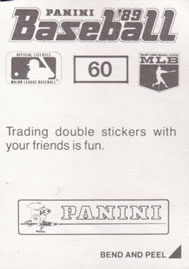 1989 Panini Stickers #60 Rafael Palmeiro Back