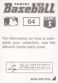 1989 Panini Stickers #64 Chris Sabo Back