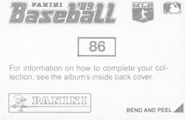 1989 Panini Stickers #86 Astros Script Back