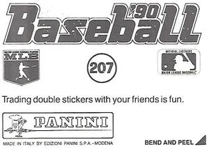 1990 Panini Stickers #207 Tony Gwynn / Will Clark Back