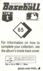 1991 Panini Stickers #65 Larry Walker Back