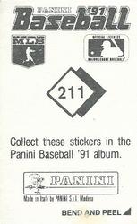 1991 Panini Stickers #211 Rafael Palmeiro Back