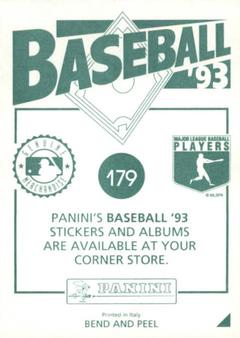 1993 Panini Stickers #179 Tom Glavine Back