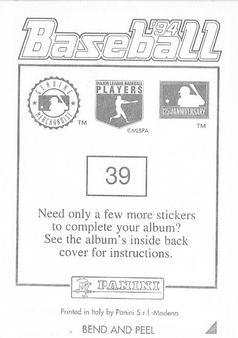 1994 Panini Stickers #39 Torey Lovullo Back
