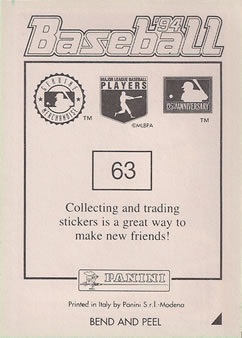 1994 Panini Stickers #63 Cecil Fielder Back
