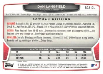 2013 Bowman Chrome - Prospects Autographs #BCA-DL Dan Langfield Back