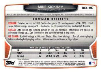 2013 Bowman Chrome - Prospects Autographs #BCA-MK Mike Kickham Back