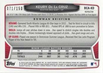 2013 Bowman Chrome - Prospects Autographs Blue Refractor #BCA-KD Keury de la Cruz Back