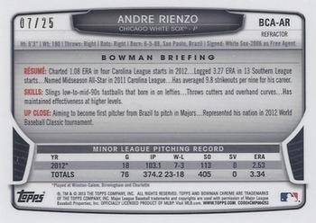 2013 Bowman Chrome - Prospects Autographs Orange Refractor #BCA-AR Andre Rienzo Back