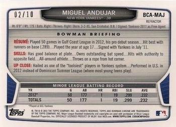 2013 Bowman Chrome - Prospects Autographs Purple Refractor #BCA-MAJ Miguel Andujar Back