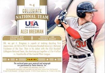 2013 Panini USA Baseball - Collegiate National Team Dual Jerseys Signatures #4 Alex Bregman Back