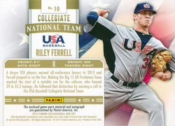2013 Panini USA Baseball - Collegiate National Team Dual Jerseys Signatures #10 Riley Ferrell Back