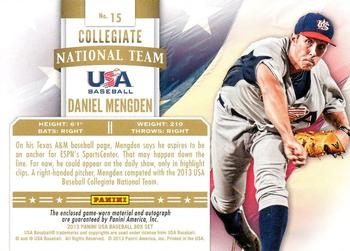 2013 Panini USA Baseball - Collegiate National Team Dual Jerseys Signatures #15 Daniel Mengden Back