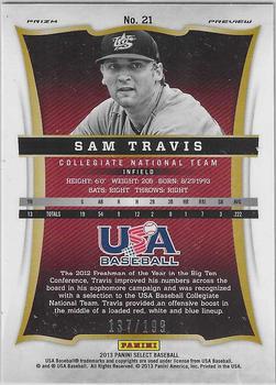 2013 Panini USA Baseball - Select Preview Blue Prizms #21 Sam Travis Back