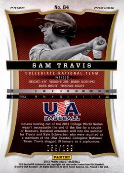 2013 Panini USA Baseball - Select Preview Blue Prizms #84 Sam Travis Back