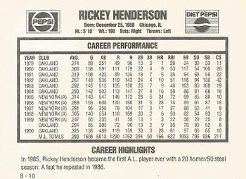 1991 Pepsi Rickey Henderson #8 Rickey Henderson Back