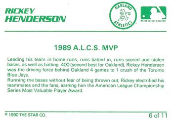 1990 Star Rickey Henderson #6 Rickey Henderson Back