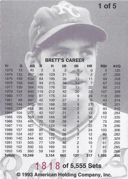 1993 American Holding Company George Brett #1 Brett's Career Back