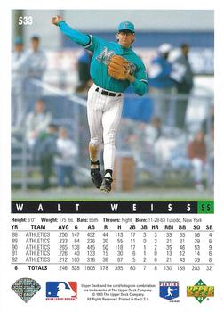 1993 Upper Deck Florida Marlins #533 Walt Weiss Back