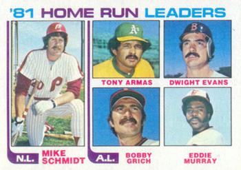 1982 Topps #162 '81 Home Run Leaders (Mike Schmidt / Tony Armas / Dwight Evans / Bobby Grich / Eddie Murray) Front
