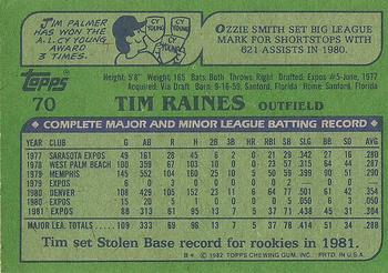 1982 Topps #70 Tim Raines Back