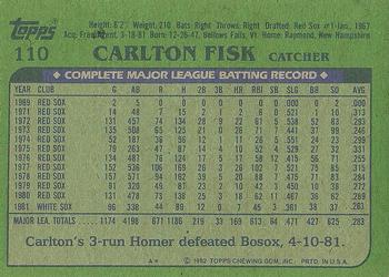 1982 Topps #110 Carlton Fisk Back