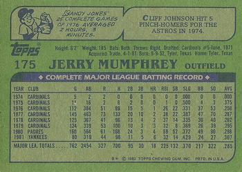 1982 Topps #175 Jerry Mumphrey Back