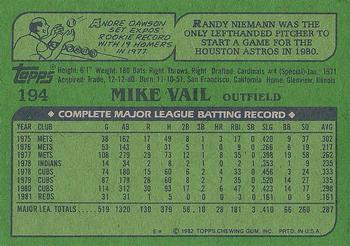 1982 Topps #194 Mike Vail Back