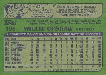 1982 Topps #196 Willie Upshaw Back