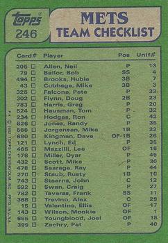 1982 Topps #246 Mets Leaders / Checklist (Hubie Brooks / Mike Scott) Back