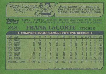 1982 Topps #248 Frank LaCorte Back