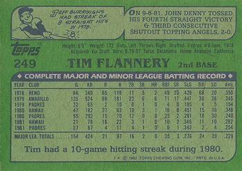 1982 Topps #249 Tim Flannery Back