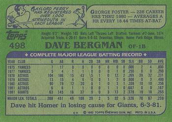 1982 Topps #498 Dave Bergman Back