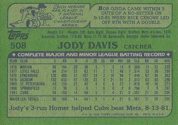 1982 Topps #508 Jody Davis Back