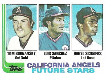1982 Topps #653 Angels Future Stars (Tom Brunansky / Luis Sanchez / Daryl Sconiers) Front