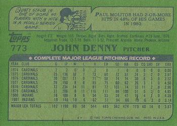 1982 Topps #773 John Denny Back