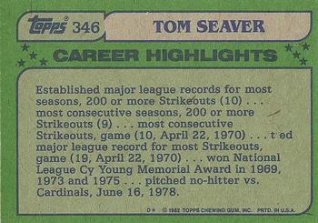 1982 Topps #346 Tom Seaver Back