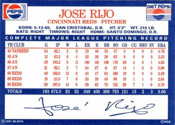 1991 Pepsi Cincinnati Reds #NNO Jose Rijo Back