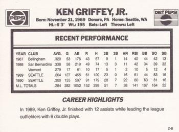 1991 Pepsi Griffeys #2 Ken Griffey, Jr. Back