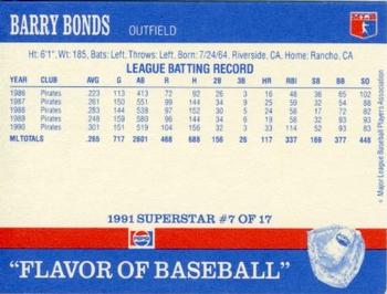1991 Pepsi Superstars #7 Barry Bonds Back