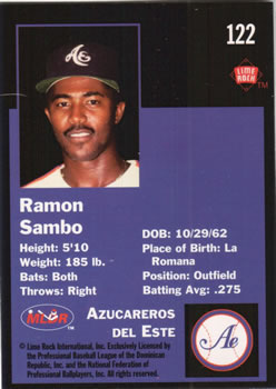 1993 Lime Rock Dominican Winter League #122 Ramon Sambo Back