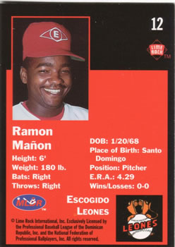 1993 Lime Rock Dominican Winter League #12 Ramon Manon Back
