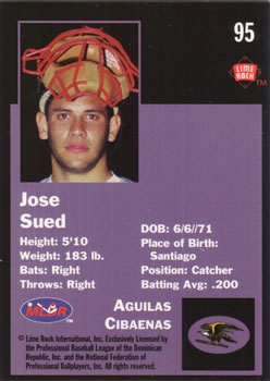 1993 Lime Rock Dominican Winter League #95 Jose Sued Back