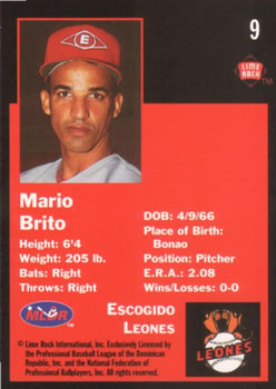 1993 Lime Rock Dominican Winter League #9 Mario Brito Back